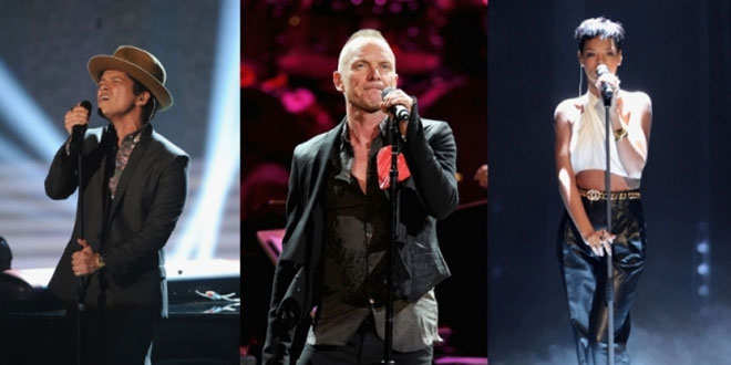 Rihanna, Bruno Mars y Sting llevarán a cabo una actuación especial conjunta en la 55 edición de los premios Grammy