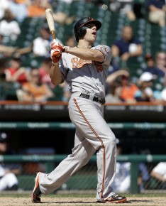 *Baltimore Orioles' Chris Davis hits a two-run home run against Detroit Tigers pitcher Jose Valverde--AP Photo-Paul Sancya