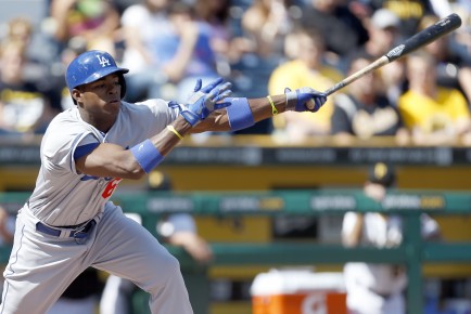 Los Angeles Dodgers' Yasiel Puig (66) bats in the baseball game between the Los Angeles Dodgers:AP Photo:Keith Srakocic