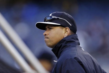 *New York Yankees' Alex Rodriguez stands behind the batting cage before a baseball--AP Photo-Kathy Willens