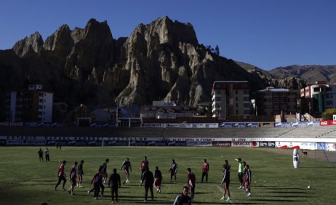 *Venezuela's national soccer team attends a practice session in La Paz, Bolivia, Friday-AP Photo-Juan Karita