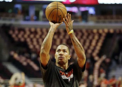 *Chicago Bulls point guard Derrick Rose warms up before Game 4 of an NBA basketball playoffs Eastern Conference--AP Photo-Nam Y. Huh