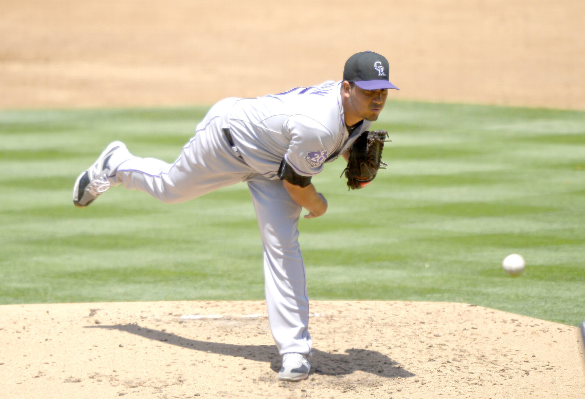 Colorado Rockies starting pitcher Jhoulys Chacin throws to the plate during the second inning::AP Photo:Mark J. Terrill