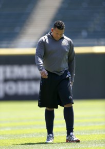 *Detroit Tigers' Miguel Cabrera walks in the infield before a baseball game against the Chicago White Sox--AP Photo-Charles Rex Arbogast