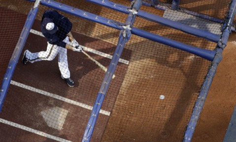 *Milwaukee Brewers' Ryan Braun takes batting practice before a baseball game--AP Photo-Morry Gash