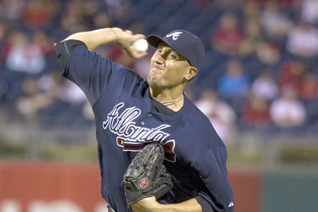 Atlanta Braves pitcher Freddy Garcia throws during the ninth inning of a baseball game against--AP Photo-Chris Szagolaweb