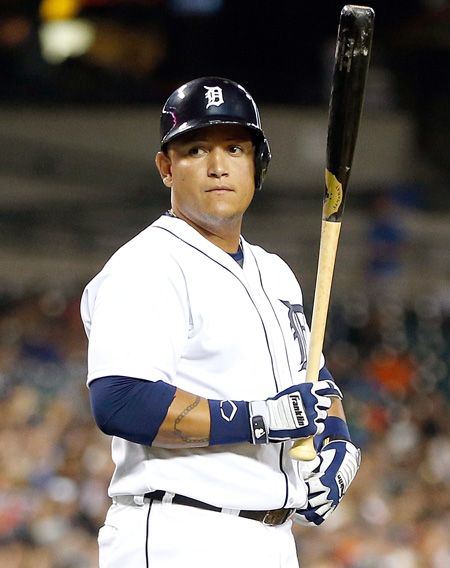 Miguel Cabrera #24 of the Detroit Tigers looks on prior to batting in the fifth inning at Comerica Park on August 28, 2013 in Detroit-Gregory Shamus-Getty Images-AFPweb