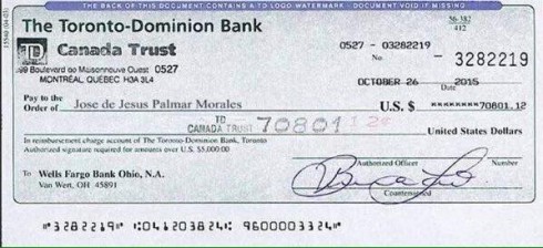 padre palmar cheque