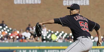 Cleveland Indians starting pitcher Carlos Carrasco throws during the seventh inning of a baseball game against the Detroit Tigers, Saturday, June 25, 2016 in Detroit. (AP Photo/Carlos Osorio)