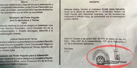 La firma del mandatario venezolano aparece en el decreto mediante el cual se designa al nuevo ministro de Relaciones Exteriores.