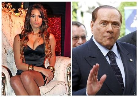 Combinación de fotografías de archivo de la marroquí Karima El Mahrug en posando para la prensa en una discoteca de Milán en noviembre de 2010 y de Berlusconi al llegar a una reunión de dirigentes del Partido Popular Europeo en Bruselas en junio de 2012.