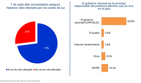 De acuerdo a los resultados, el 73 % de los encuestados se ha visto afectado por cortes en el sistema eléctrico.                     