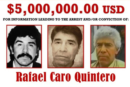 Estados Unidos ofrece una millonaria recompensa para capturar a Rafael Caro Quintero y juzgarlo en ese país.