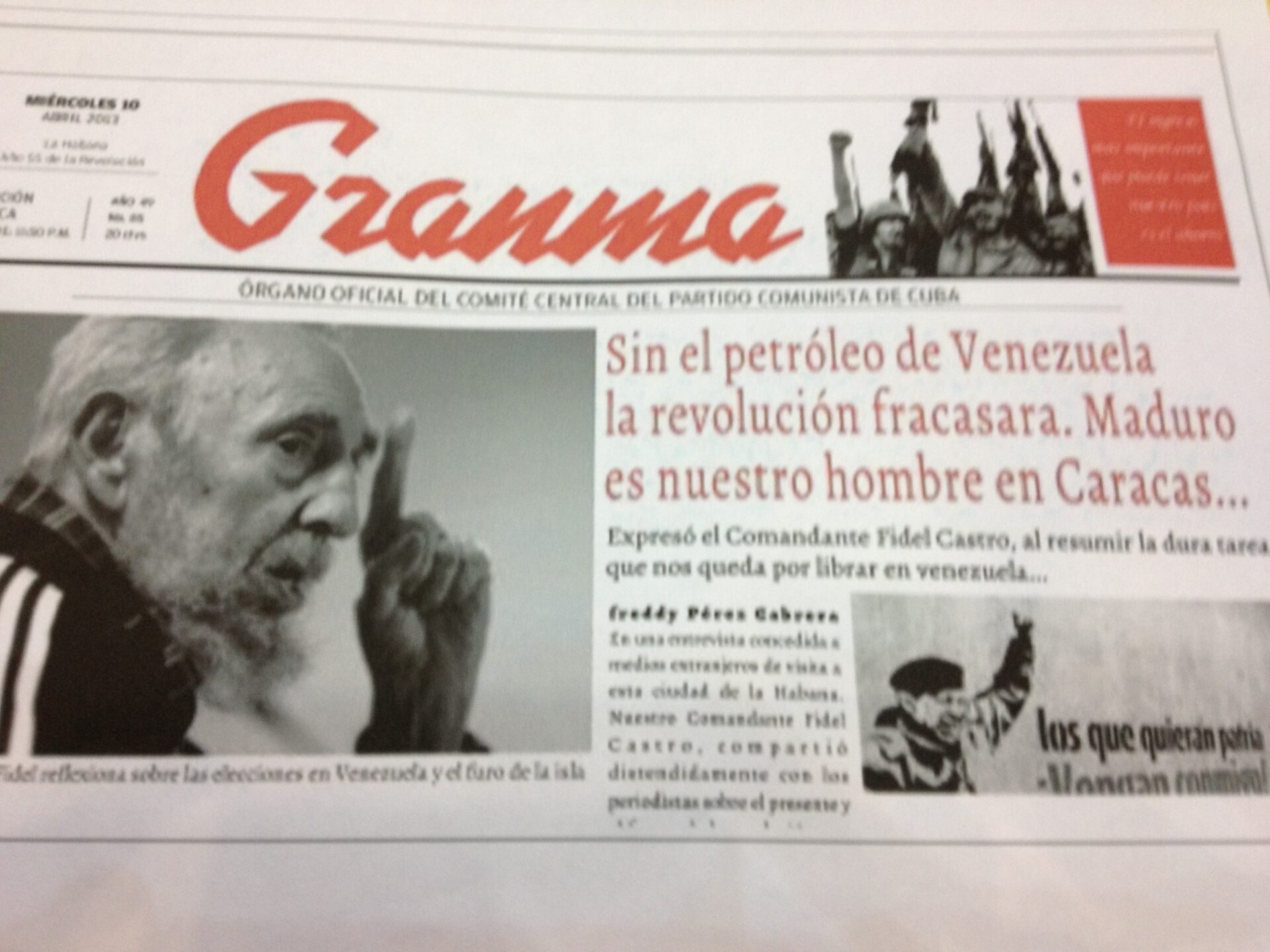 Titular del periódico Granma de Cuba del día miércoles 10 de abril de 2013