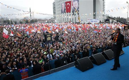 El primer ministro turco Tayyip Erdogan durante un acto del oficialista Partido AK en Malatya