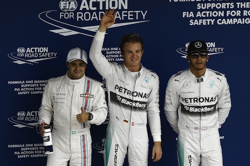 Nico Rosberg al frente, por un suspiro superó a Hamilton, mientras que el brasileño Massa saldrá tercero en su tierra