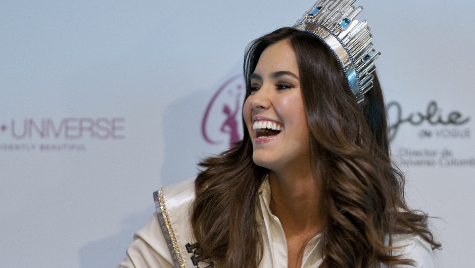 Miss Universe 2014, Colombian Paulina Vega smiles during a press conference in Bogota, Colombia, on April 27, 2015. AFP PHOTO/Guillermo LEGARIA        (Photo credit should read GUILLERMO LEGARIA/AFP/Getty Images)