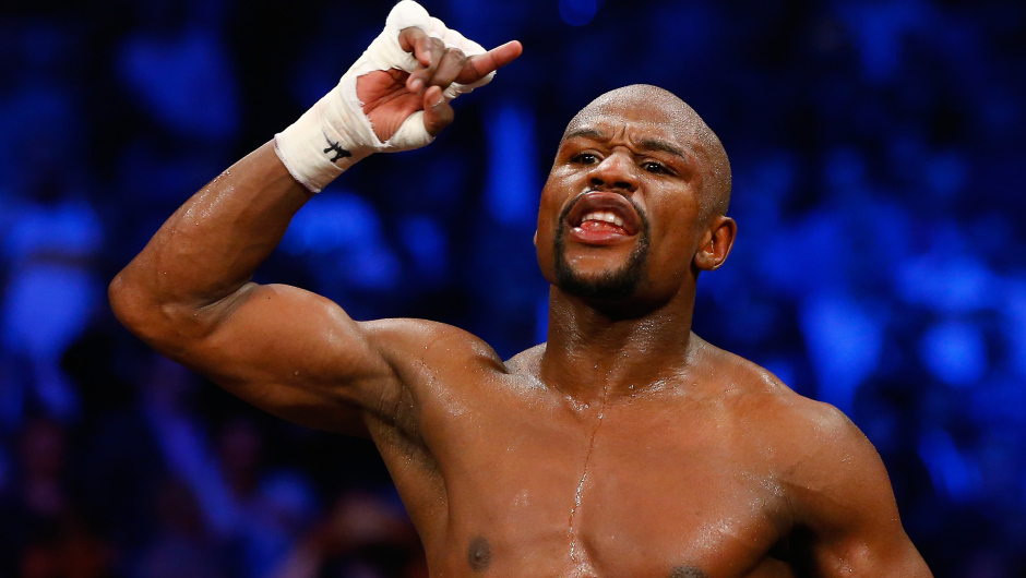 LAS VEGAS, NV - MAY 02:  Floyd Mayweather Jr. reacts after the welterweight unification championship bout on May 2, 2015 at MGM Grand Garden Arena in Las Vegas, Nevada.  (Photo by Al Bello/Getty Images)