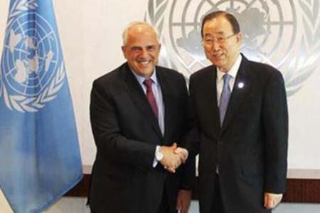 Ernesto Samper Pizano, secretario general de la Unasur, se reunió este lunes con el secretario general de la ONU, Ban Ki-moon.
