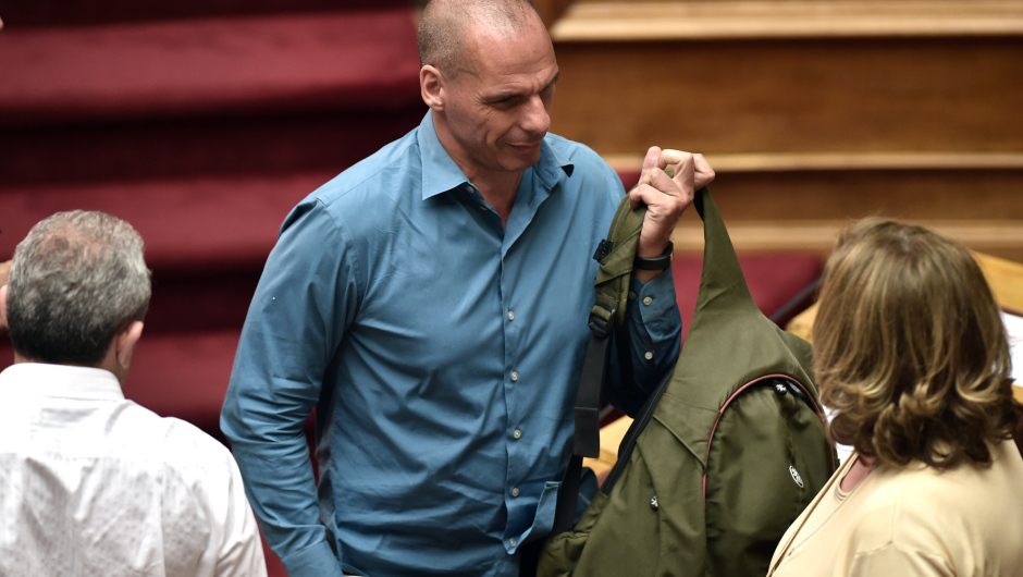 Former Greek Finance Minister Yanis Varoufakis leaves a parliament session  in Athens on July 15, 2015. AFP PHOTO / ARIS MESSINIS        (Photo credit should read ARIS MESSINIS/AFP/Getty Images)