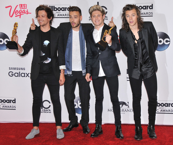 (L-R) One Direction - Louis Tomlinson, Liam Payne, Niall Horan and Harry Styles, Winners of Top Duo/Group and Top Touring Artists Awards at the 2015 Billboard Music Awards - Press Room held at the MGM Grand Garden Arena in Las Vegas, NV on Sunday, May 17, 2015. (Photo By Sthanlee B. Mirador) *** Please Use Credit from Credit Field ***