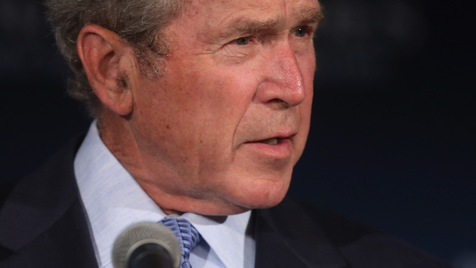 WASHINGTON, DC - JUNE 24:  Former U.S. President George W. Bush addresses a summit on "creating employment opportunities for post-9/11 veterans and military families" at the U.S. Chamber of Commerce June 24, 2015 in Washington, DC. Sponsored by the chamber's Hiring Our Heroes program and the George W. Bush Institute's Military Service Initiative, the event also served as a launch for the Veteran Employment Transition (VET) Roadmap, a military transition guide. (Photo by Chip Somodevilla/Getty Images)