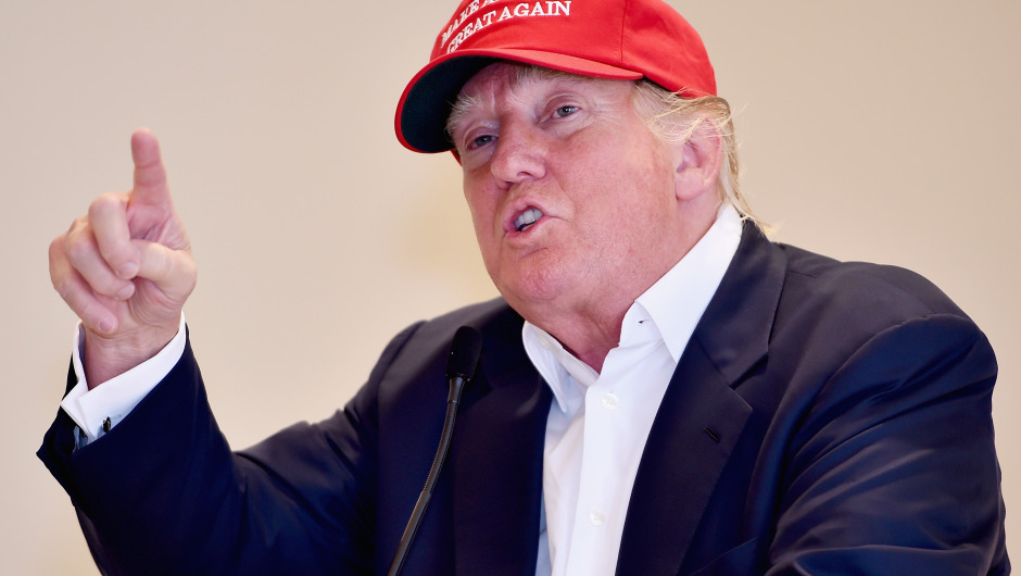 AYR, SCOTLAND - JULY 30:  Republican Presidential Candidate Donald Trump visits his Scottish golf course Turnberry on July 30, 2015 in Ayr, Scotland. Donald Trump answered questions from the media at a press conference.  (Photo by Jeff J Mitchell/Getty Images)