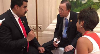 Maduro explicó a Ban que en la zona limítrofe con Colombia, que abarca 2.219 kilómetros, "gobiernan los paramilitares, contrabandistas y narcotraficantes”.PRENSA PRESIDENCIAL