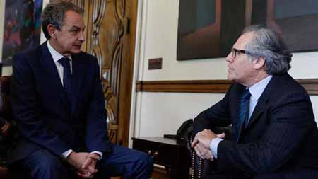 Rodríguez Zapatero luego de reunirse con Luis Almagro, dijo en la plenaria de la OEA: “No hay política en la violencia, no hay política en el fanatismo, en el rencor, hay política en la generosidad, en el reconocimiento, en el respeto”.