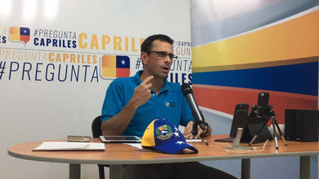 Capriles dice que tres voceros chavistas están en campaña:“Amenazas sobre Diosdado indican que Gobierno admite que habrá revocatorio”