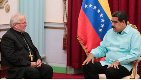 Una toma de la conversación entre el nuncio, monseñor Aldo Giordano y el mandatario Nicolás MaduroCORTESIA / @PresidencialVen