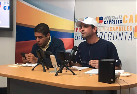 "Estamos enfrentando al Diablo y el Diablo es capaz de cualquier cosa", expresó Capriles al acusar al gobierno de las muertes registradas durante las manifestaciones.CORTESIA PRENSA / HCR