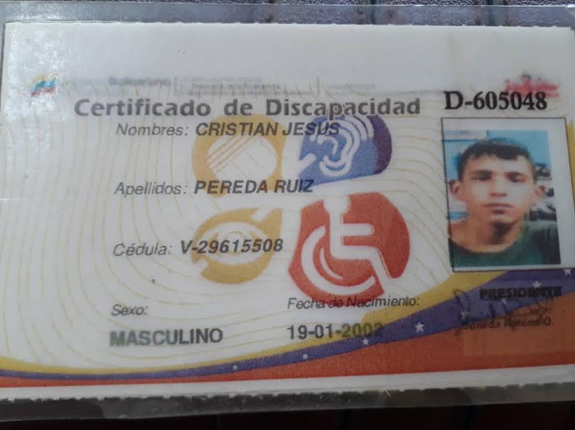 Christian Jesús Pereda Ruíz (17) tenía una discapacidad enla pierna izquierda y en el brazo derecho.