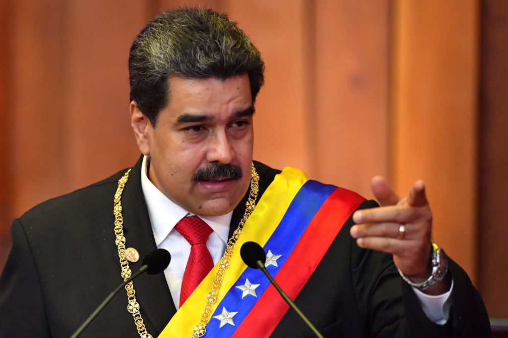 Venezuela's President Nicolas Maduro delivers a speech after being sworn-in for his second mandate, at the Supreme Court of Justice (TSJ) in Caracas on January 10, 2019. - Maduro begins a new term that critics dismiss as illegitimate, with the economy in free fall and the country more isolated than ever. (Photo by Yuri CORTEZ / AFP)        (Photo credit should read YURI CORTEZ/AFP via Getty Images)