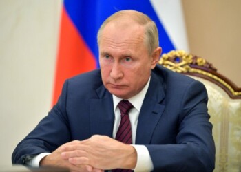 Russian President Vladimir Putin attends a meeting via video conference in Moscow, Russia, Thursday, Nov. 5, 2020. (Alexei Druzhinin, Sputnik, Kremlin Pool Photo via AP)