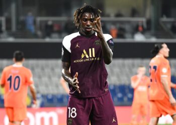 Moise KEAN of PSG celebrates his first goal during the UEFA Champions League match between Istanbul Basaksehir and Paris Saint Germain at Basaksehir Fatih Terim Stadyumu on October 28, 2020 in Istanbul, Turkey. (Photo by Anthony Dibon/Icon Sport) - Basaksehir Fatih Terim Stadium - Istanbul (Turquie)