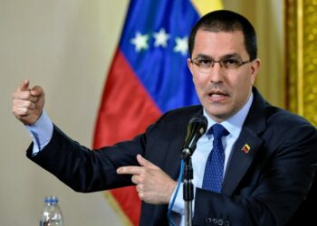 Venezuelan Minister of Foreign Affairs, Jorge Alberto Arreaza speaks during a press conference at the Ministry of Foreign Affairs, in Caracas, on January 28, 2019. Arreaza informed that delegates form the governments of Mexico and Uruguay will hand UN Secretary General Antonio Guterres, their dialogue proposals in an attempt to help solving the severe political crisis that hits Venezuela, and has left 35 dead and 850 arrested in the last week. / AFP / LUIS ROBAYO  VENEZUELA-CRISIS-ARREAZA