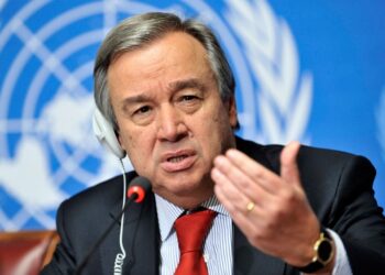 Antonio Guterres, United Nations High Commissioner for Refugees speaks during a press conference at the Launch of the Regional Flash Appeal Following recent events in Libyan Arab Jamahiri