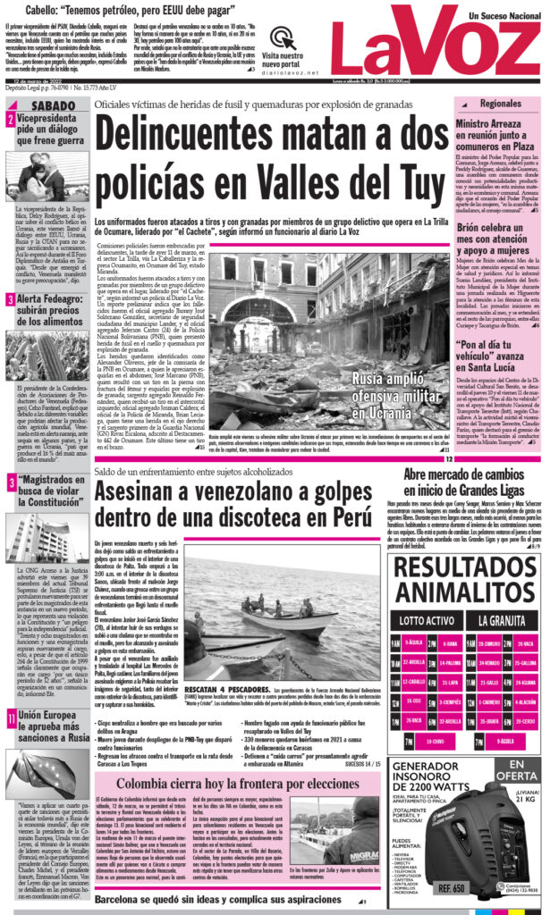 Portada La Voz 12/03/2022 - La Voz