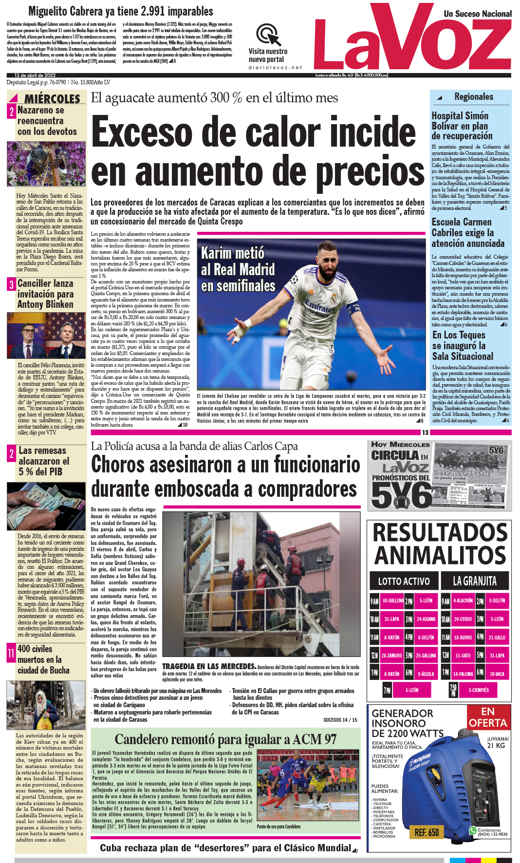 Portada La Voz 13/04/2022 - La Voz