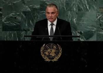 New York (United States), 21/09/2022.- Minister of Foreign Affairs and Worship for Costa Rica, Arnoldo Andre-Tinoco, delivers his address during the 77th General Debate inside the General Assembly Hall at United Nations Headquarters in New York, New York, USA, 21 September 2022. (Estados Unidos, Nueva York) EFE/EPA/Peter Foley