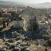 This aerial view shows collapsed buildings during the ongoing rescue operation in Kahramanmaras, the epicentre of the first 7.8-magnitude earthquake seven days ago, in southeastern Turkey, on February 13, 2023. - The death toll from a catastrophic earthquake that hit Turkey and Syria climbed above 35,000 on February 13, 2023, with search and rescue teams starting to wind down their work. (Photo by OZAN KOSE / AFP)